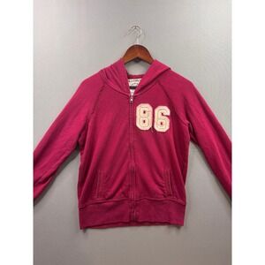 PINK Victoria's Secret Zip Up Hoodie Berry Red 86 Football Graphic Womens Large
